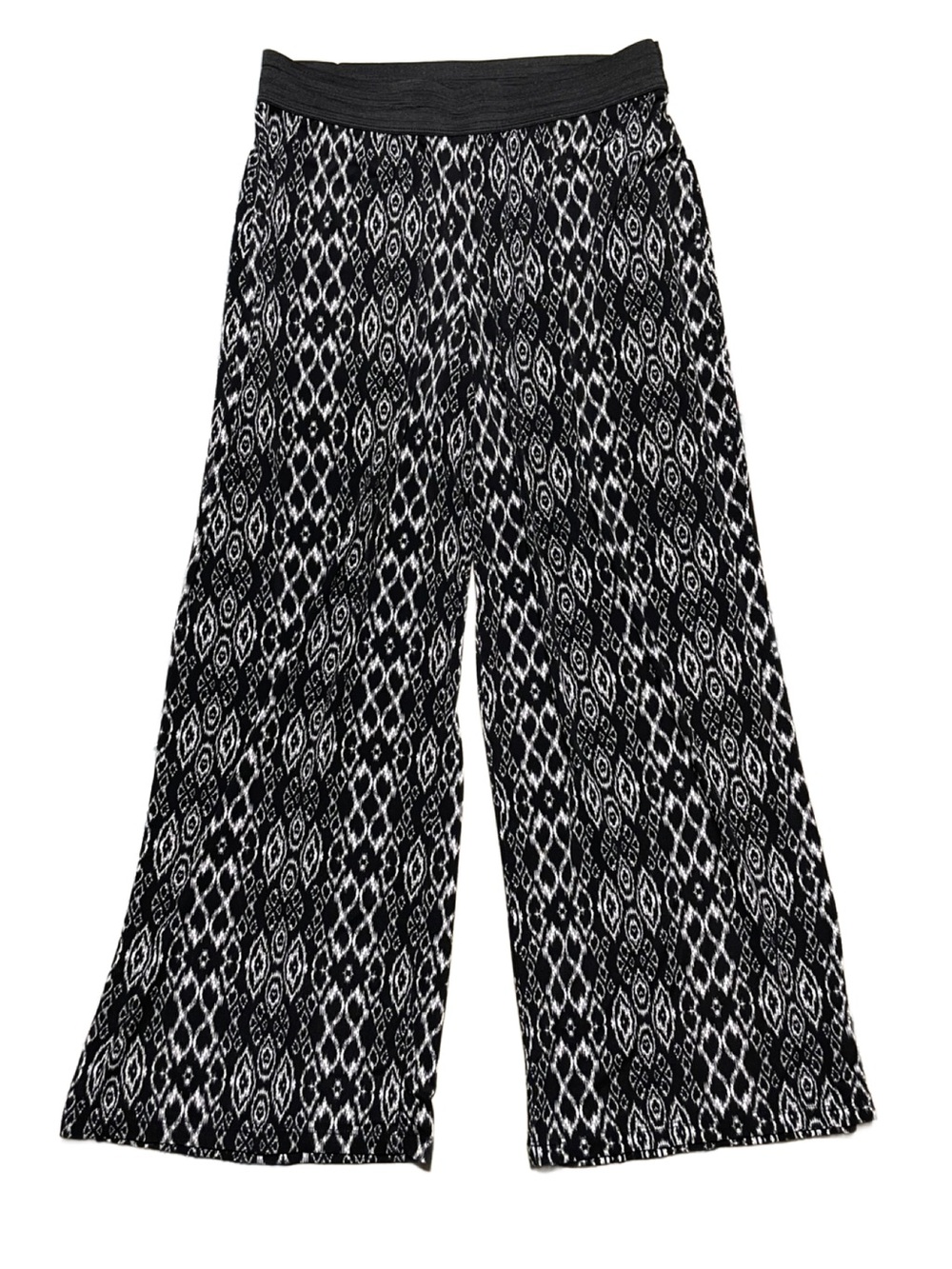 Roz & Ali Wide Palazzo Pants - Black & White Geometric Monochrome Design LG Pet.